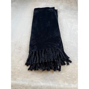 Nordstrom Plush Chenille Throw Blanket Navy Blue Soft Cozy Fringe